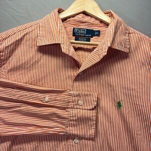 Polo Ralph Lauren Bradford Shirt Mens Large Custom Fit Pinstripe Orange Vintage
